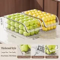 Set of 2 large thickened clear plastic fridge organizers with wheels and wave bottom - Large Wheels Thickened - 2 Pack / Clear White