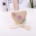 Detail of a straw crossbody bag for kids with 3D mesh flowers and woven shoulder strap - S (50-52cm) / Beige-Bag