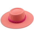 Cappello di lana rosa corallo a tesa larga con un'elegante catena decorativa color magenta - M(56-58cm) / Rosso Anguria