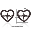 Detail view of 9x8mm black stainless steel heart studs with heartbeat texture - 080 Heart ECG / Black