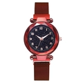 Red starry sky quartz watch with magnetic Milanese band and multifaceted glass face - Red