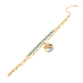 Golden double-layer bracelet with blue turquoise beads, dolphin and palm tree charm - Coconut Tree Style (2# Coconut Tree)