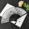Classic black and white ink painting folding fan with lotus pattern and black tassel - Pure and Noble - Plain