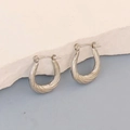 Silver irregular U-shaped hoop earrings with twisted rope texture and clasp closure - Silver Style K7-11