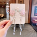 Pink floral hair clips with pearl centers, iridescent butterflies and silver tassels - Dreamy Pink Butterfly