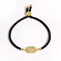 Détail du bracelet en corde noire tressée avec pendentif rectangulaire doré en zircon - Pendentif Rectangulaire Doré (Style 15)