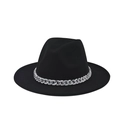 Detail of black wool fedora hat featuring a chunky marble-patterned decorative chain - Black (Marble Pattern)
