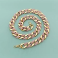 Detail of pink resin and gold metal chain strap with rotatable lobster clasps - Luminous Pink & Gold