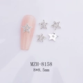 Bijoux d'ongles 3D en forme d'étoile argentée avec zircons blancs pour manucure - Style Étoile Strass Argent (8158)