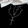 Silver layered cross pendant necklaces with hammered texture and polished finish - Silver Wrinkled Cross Necklace Two-Piece Set