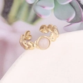 Natural stone stainless steel heart ring in 18K gold finish with pink round gemstone - Adjustable Open / Pink Round Stone Heart Connected Band (4#)