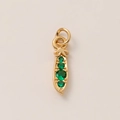 Close-up of golden pea pod pendant with four green round gemstones on beige background - Single Pendant (No Chain) / Pea Pod