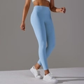 Sky blue high-waisted yoga leggings for women with seamless skin-friendly elastic fabric - Medium Blue & White