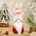 Kerstkabouter met rood-grijze gebreide muts met sneeuwvlokken en lange witte baard - Stijl C Sneeuwvlok Gebreide Muts Kabouter