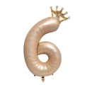 Champagne gold cream number 6 balloon with a mini crown for baby birthday decor - Caramel Crown Number 6