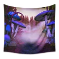 Detailed close-up of fantasy forest tapestry featuring glowing blue mushrooms and purple trees - Zj422-12