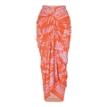 Orange sarong skirt with purple tropical flowers and twisted knot waist detail - One Size / Wrap Sarong Skirt / Tropical Floral Print