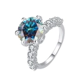 S925 sterling silver ring with 5-carat round cyan-blue moissanite and side diamonds - US 8 / 2CT Rainbow Blue Moissanite (incl. GRA Certificate)