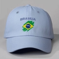 Light blue cotton baseball cap with Brasilia text and Brazil flag print design - Adjustable / Sky Blue