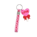 Pink heart silicone keychain with red LOVE text and matching heart pattern lanyard - Pink LOVE Heart (Style 8)