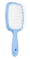 Blue and white vented hairbrush with ergonomic handle and wide teeth for detangling - White-Blue Handle