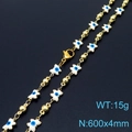 Golden necklace with white butterfly links and blue evil eye beads on black background - White Butterfly Style (KN233683-Z)