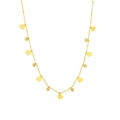 Titanium steel gold necklace with heart charms and circular crystal pendants on white background - Heart Zirconia Necklace (B214)