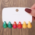 Three pairs of teardrop acrylic earrings in green red and yellow on a jewelry card - Colorful Glossy Drop Style (E0087-1)
