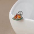 Macro view of watermelon stud earring with orange gems and secure screw back closure - 60075-10 Silver - Watermelon