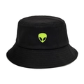 Bob classique en coton noir avec broderie alien vert fluo pour protection solaire extérieure - M (56-58cm) / Noir