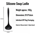 Mestolo in silicone nero per alimenti con anima in nylon, lungo 29,5 cm resistente - Grande (Spesso) / Nero