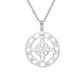 Silver stainless steel necklace featuring a Celtic witch knot moon pendant in a circular design - Silver Necklace