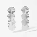 Polished silver stainless steel long earrings featuring four layered radial shell texture discs - Silver Scallop Style (PDE2494)