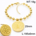 Bracciale a sfere in acciaio dorato con ciondolo medaglia San Benedetto da 25mm - Bracciale Oro