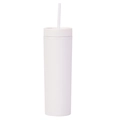 Matte white 16oz double-layer plastic skinny tumbler with matching straw in a minimalist style - White