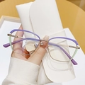 Cat eye glasses in purple gold and green frame with white leather pouch for women - Top Purple Bottom Green