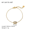 Gold plated titanium steel bracelet with a square zircon pendant and dimension markings - White Zirconia Style (HF-S4176-WT)