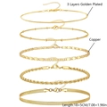 5Pcs gold plated copper chain bracelet set with snake and bead link designs - Bracelet Layered Mix Collection