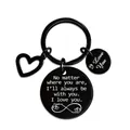 Black stainless steel infinity heart keychain with I Love You engraved round charm - Inspirational Quote (XYY032) Black