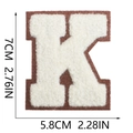 Detailed measurement of 7cm cream chenille letter K patch with brown felt backing - Letter K