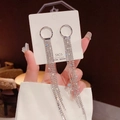Silver S925 tassel earrings with long fringe chains and sparkling crystal details - Silver Luxury Tassel (E0068 Silver)