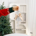 Campanelle di Natale argento con fiocco champagne e scritta Merry Christmas - Campana ad anello tondo oro champagne