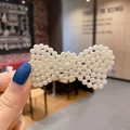 Elegant bow-shaped hair clip handcrafted with white pearls and gold metal base - 14# Pearl Irregular Bow Clip / White