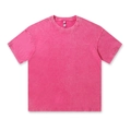 Heavyweight oversized washed cotton T-shirt in rose red with high street vintage texture - Rose Red