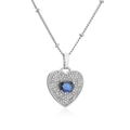 Detail of silver heart necklace with oval blue gemstone and micro-pave cubic zirconia - White Gold Oval Blue Zirconia