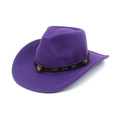 Purple wool western cowboy hat featuring a brown leather band and golden ethnic rivets - M (56-58cm) / Purple