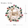 Christmas holly wreath brooch with golden reindeer and white enamel detailing - xz4593 Deer Wreath