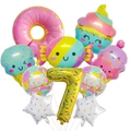 Detail of ice cream and donut foil balloons for 7th birthday party decorations - Number 7 - Donut Candy Set