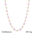 Collar de acero inoxidable dorado con colgantes de mariposa rosa y ojo turco - Rosa (KN233688-Z)