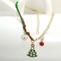 Adjustable Christmas bracelet with Santa tree charms, red weave and golden chain - Christmas Tree Style (HLBX2025-Tree)